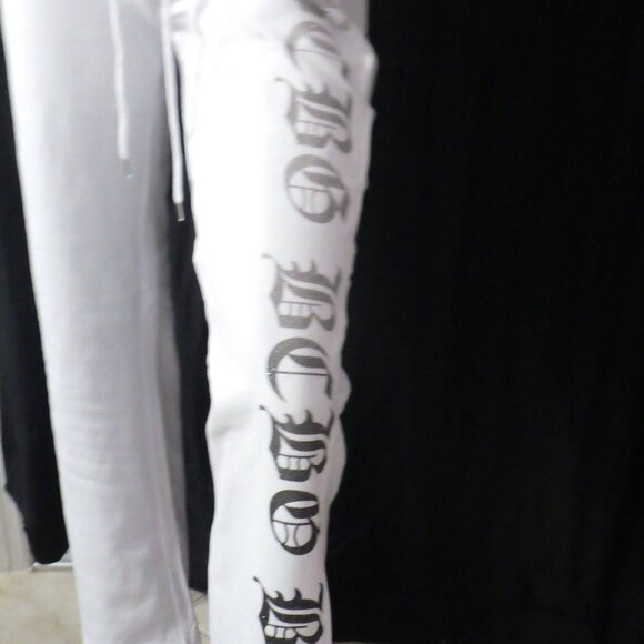 NWT BCBG sz MED LG XL 95% cotton WHITE WITH OMBRE GLITTER LOGO 2PC TRACKSUIT - Picture 8 of 16